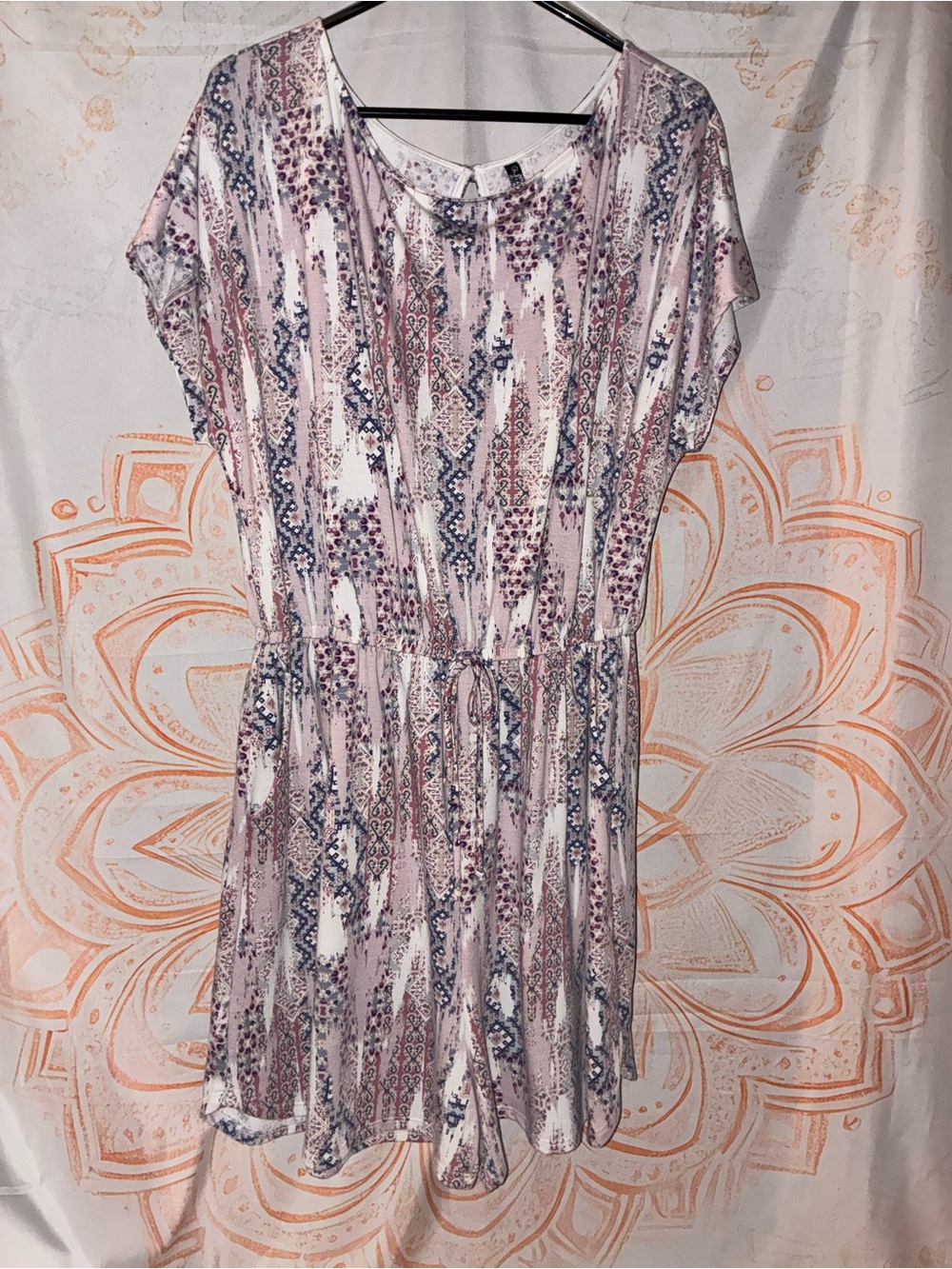 Women's Glitzy Girls Patterned Short Sleeve Romper with Drawstring Waist
